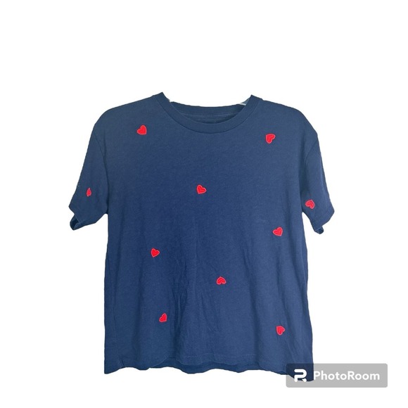 J. Crew Heart Embroidered T-Shirt Women’s S Blue Red Short Sleeve Tee Crew Neck - Picture 2 of 6